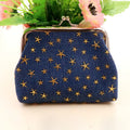 Vintage Kiss Lock Coin Purse | Star Print Canvas Women's Wallet Kiss Lock Coin Purse QXL Blue