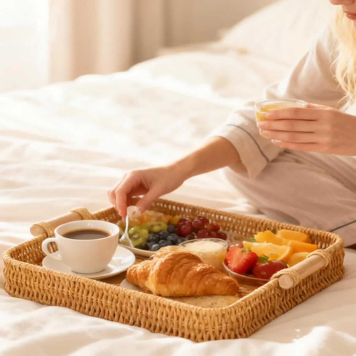 Rectangular Rattan Wicker Tray | Fruit, Food & Home Decor Wicker Serving Tray QXL