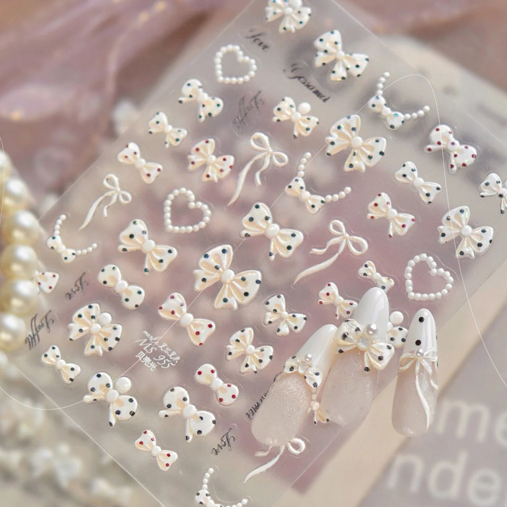 5D Pearl Bow Self-Adhesive Nail Stickers | Nail Decals Nail Art Stickers QXL