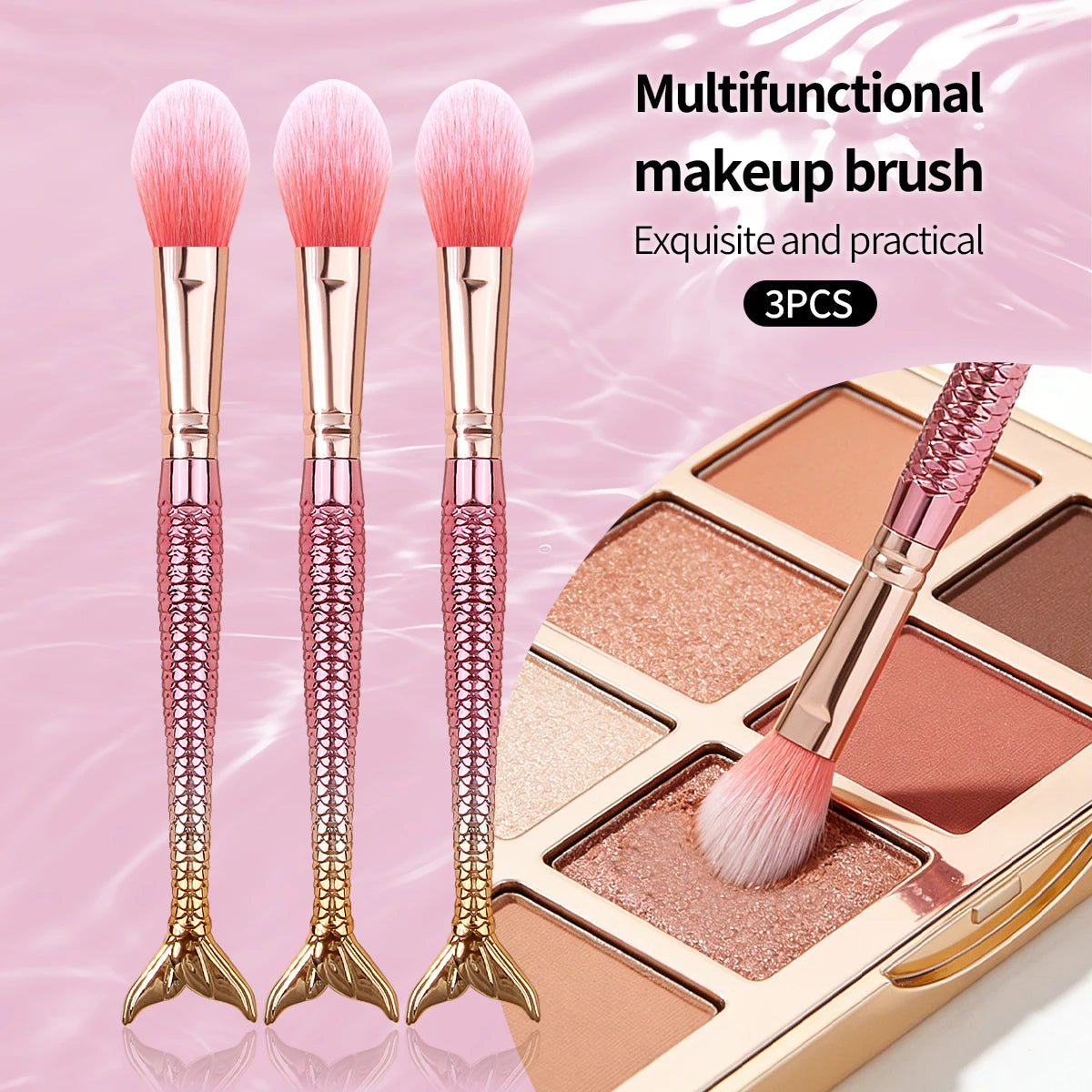KOSSHOW 3-Pc Mermaid Blush & Highlighter Makeup Brush Set Makeup Brush Set QXL