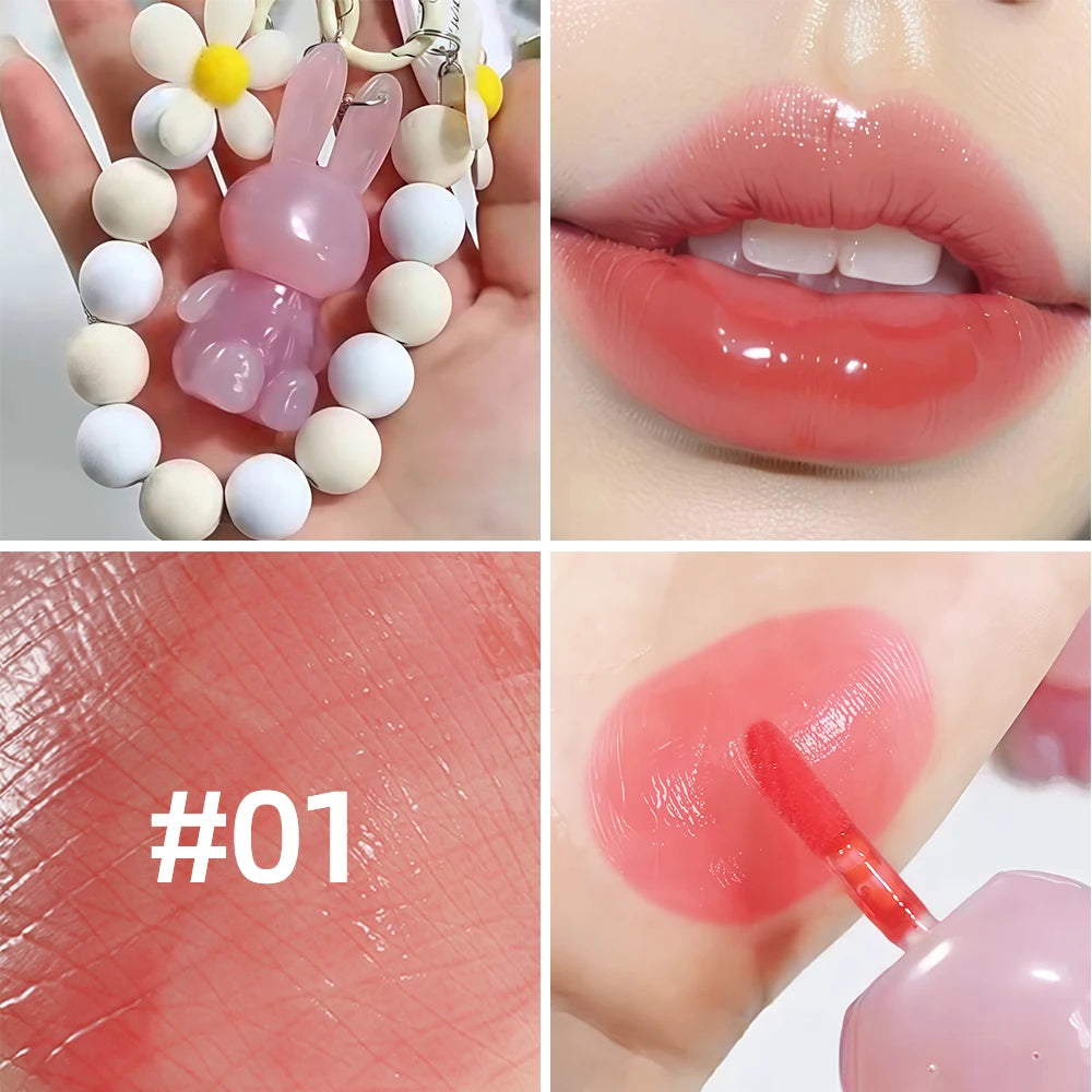 SAM SUGAR Rabbit Keychain Lip Gloss – Mirror Glaze & Moisturizing Keychain Lip Gloss QXL 01