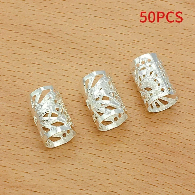 50/100-Pack Metal Hair Braid Rings | Dread Lock Cuffs Hair Braid Rings QXL 50pcs Silver