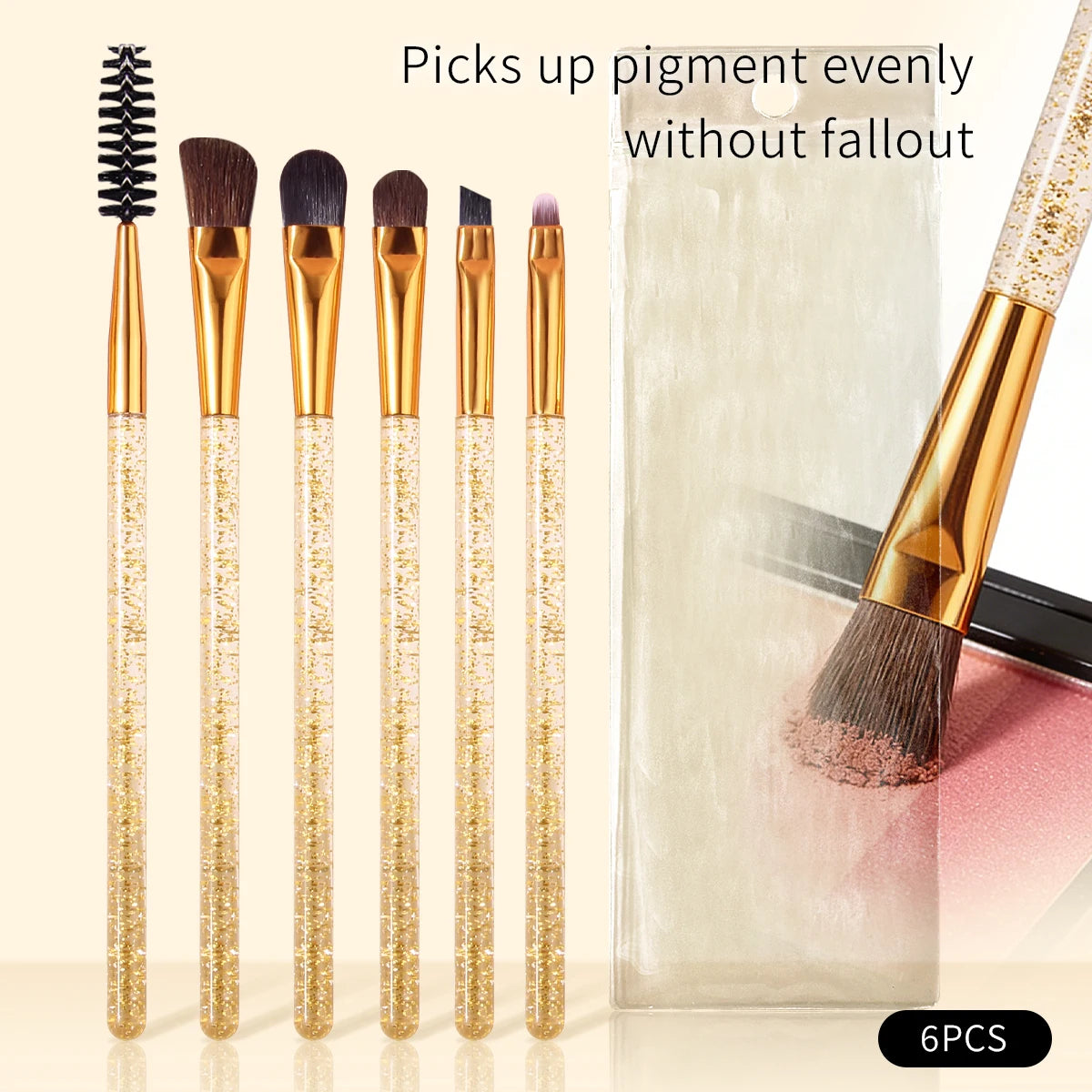 KOSSHOW 6-Pc Gold Eye Makeup Brush Set with PVC Storage Bag Eye Makeup Brush Set QXL