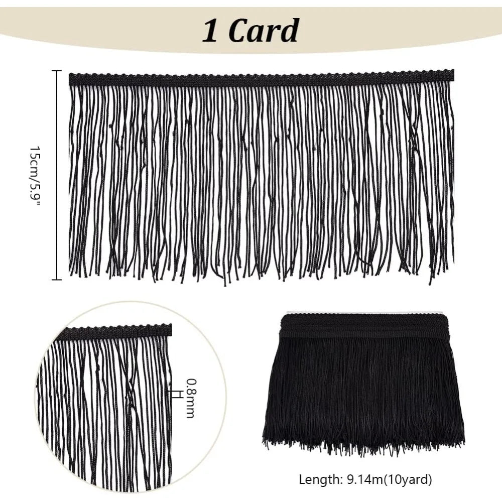 10 Yard Black Tassel Fringe Trim 5.9" | Polyester Sewing Lace Tassel Fringe Trim QXL