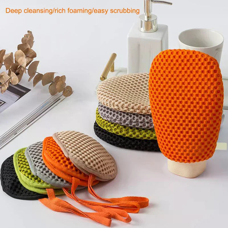 2-in-1 Bath Loofah Glove & Soap Bag | Double-Sided Scrubber Bath Scrubbing Glove QXL
