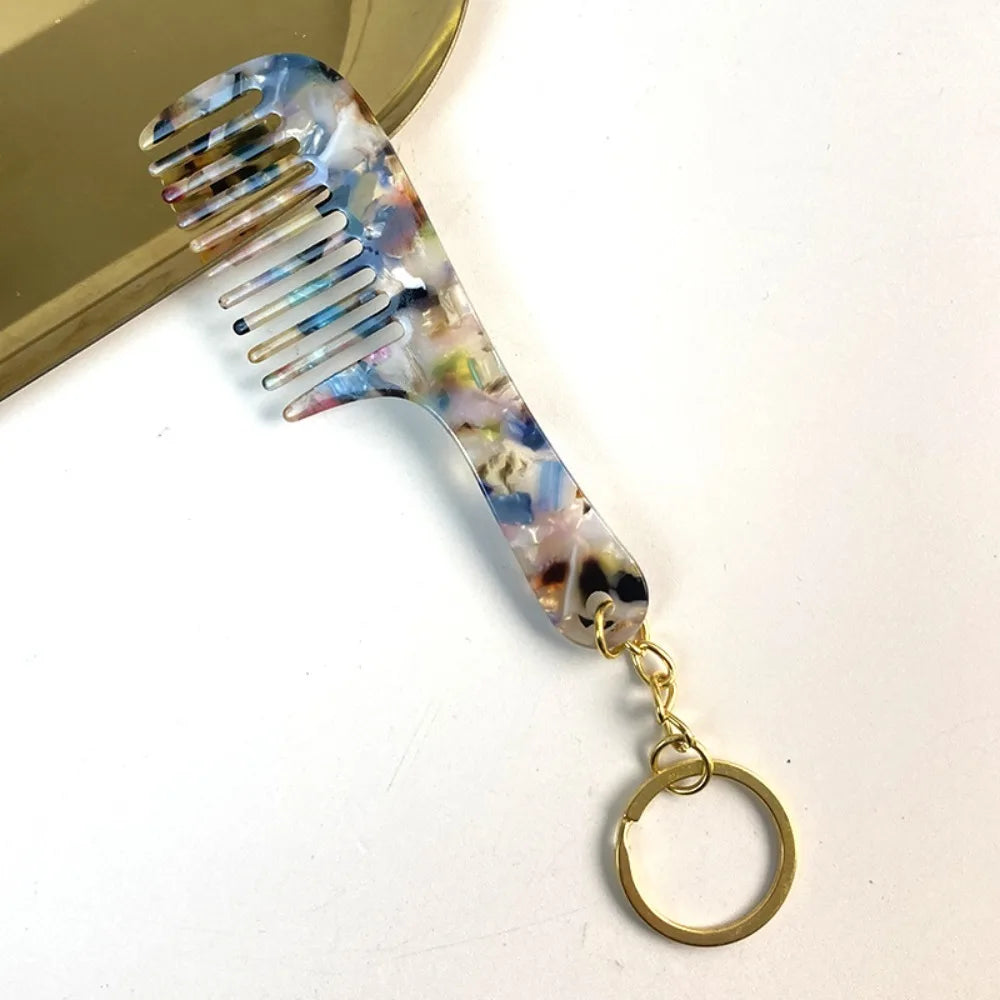 Mini Comb Keychain Pendant | Portable Colorful Pocket Hair Comb Mini Comb Keychain QXL Blue flowers Color