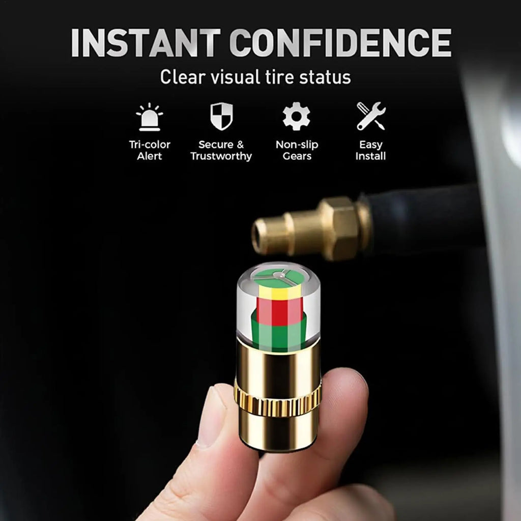 Tire Pressure Indicator Valve Stem Caps | Color-Coded 4-Pack Tire Pressure Caps QXL