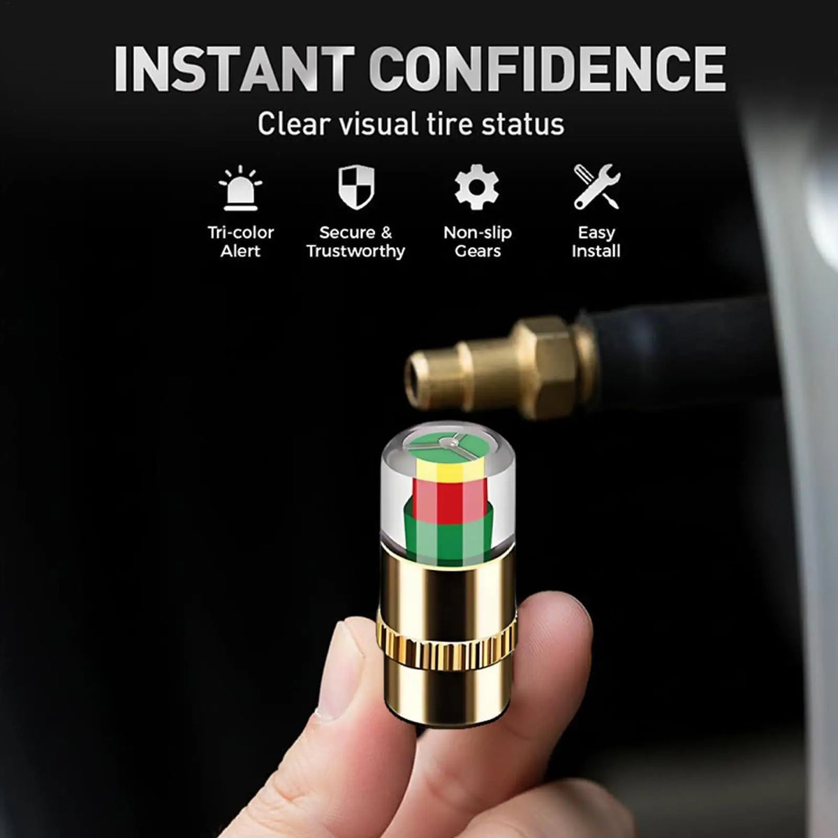 Tire Pressure Indicator Valve Stem Caps | Color-Coded 4-Pack Tire Pressure Caps QXL