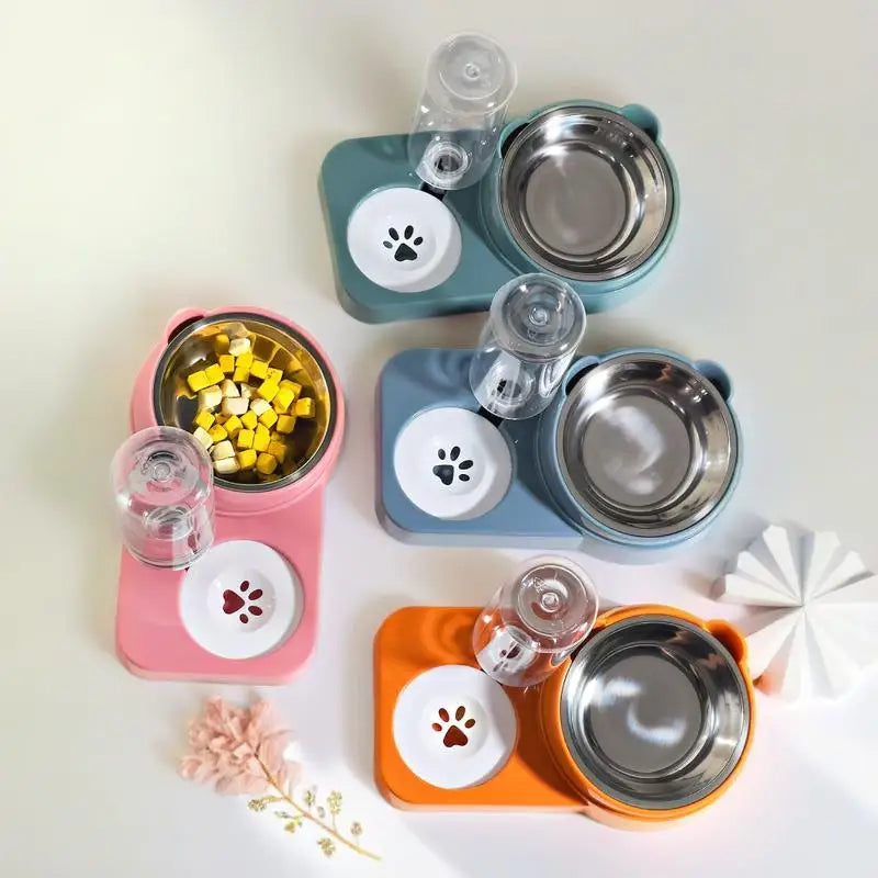 Double Bowl Anti-Spill Pet Feeder | Cat & Dog Food Dish Pet Double Bowl Feeder QXL