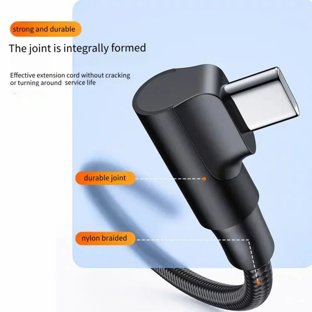 90° Elbow 60W USB-C to USB-C Fast Charge Nylon Cable USB-C Charging Cable QXL