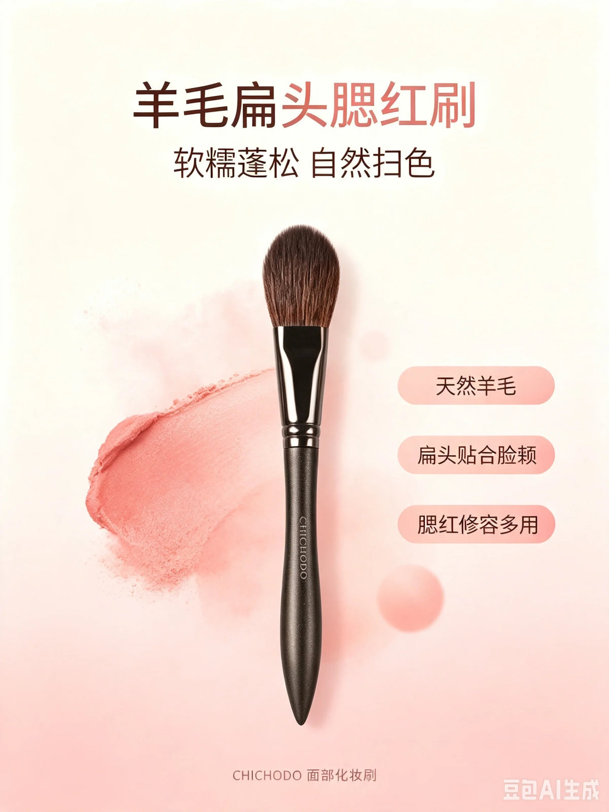 CHICHODO Flat Top Blush Brush – Natural Goat Hair & Wood Handle Blush Makeup Brush QXL