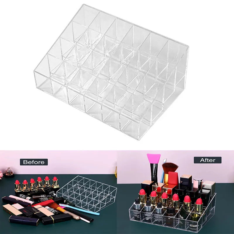 24-Slot Clear Acrylic Lipstick & Makeup Organizer Box Makeup Organizer Box QXL