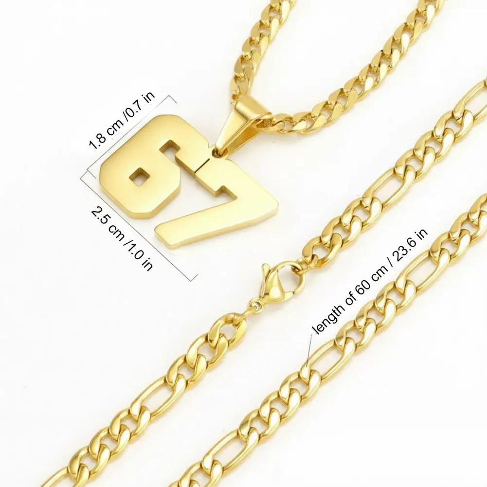 67 Number Pendant Necklace | Gold-Tone Figaro Chain Unisex Gift Number Pendant Necklace QXL