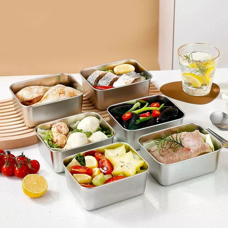 316 Stainless Steel Rectangular Food Tray with Lid Food Storage Tray QXL