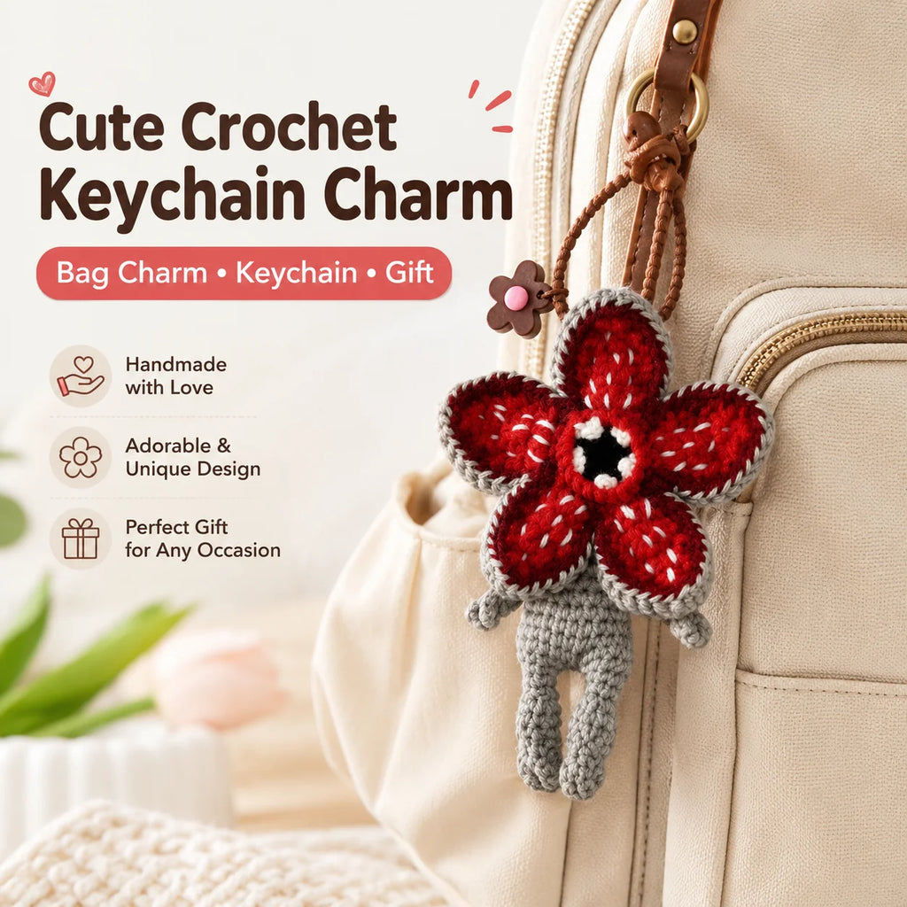 Crochet Flower Monster Keychain | Plush Backpack Charm Plush Keychain Charm QXL