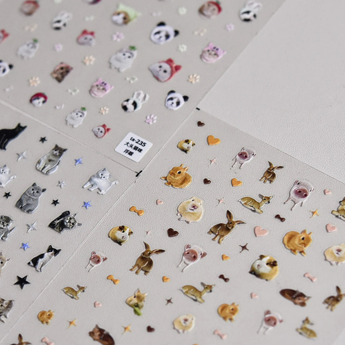 5D Kawaii Cat & Dog Nail Stickers | Embossed DIY Decals Nail Art Stickers QXL
