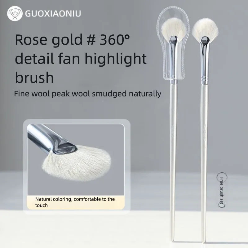 Fan-Shaped Goat Hair Highlighter Brush | Contour Makeup Highlighter Makeup Brush QXL