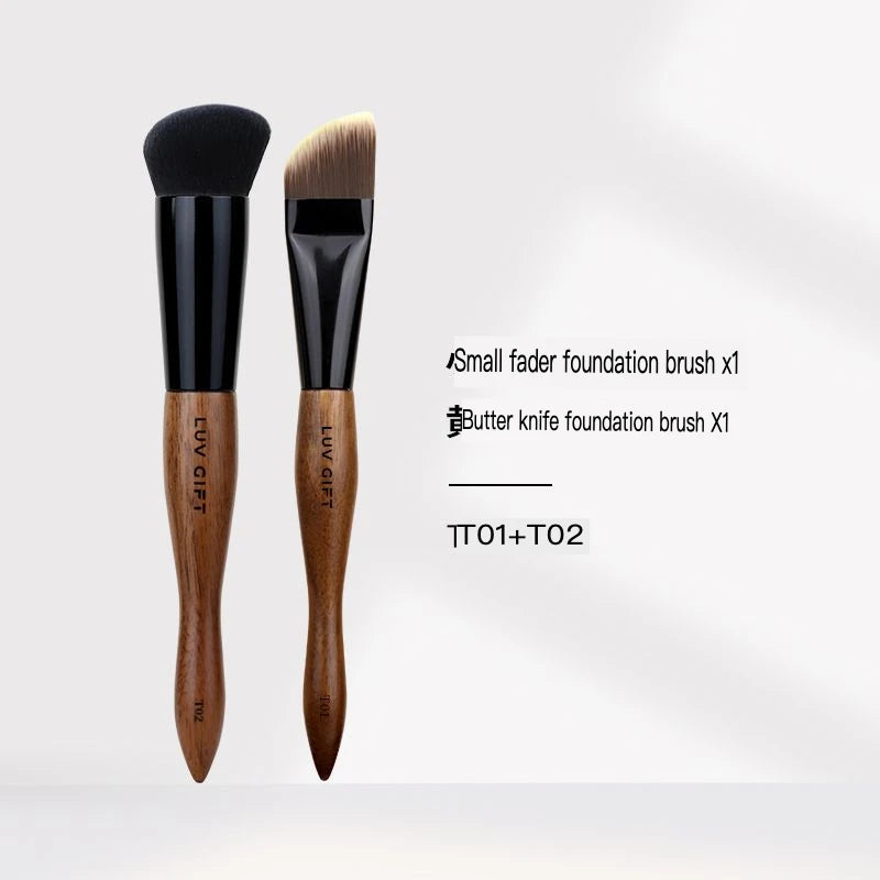 Walnut Wood Foundation Brush | Non-Absorbent Wool Fiber T02 Foundation Makeup Brush QXL
