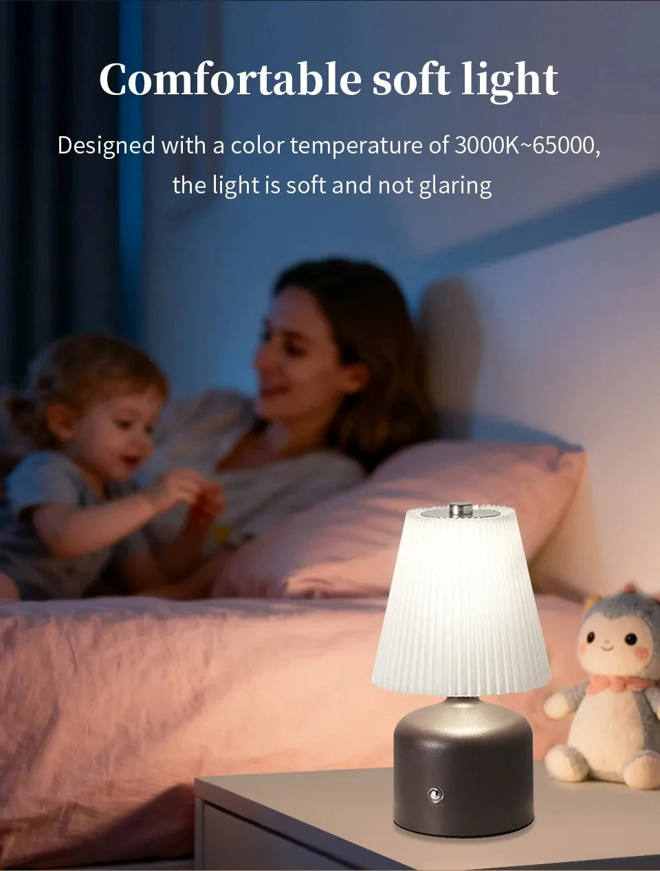Rechargeable LED Fabric Table Lamp | Touch Dimmable Night Light LED Table Lamp QXL