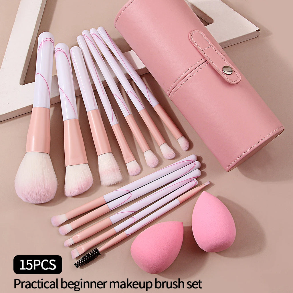 KOSSHOW 12-Pc Makeup Brush Set with PU Holder & Sponge Makeup Brush Set QXL