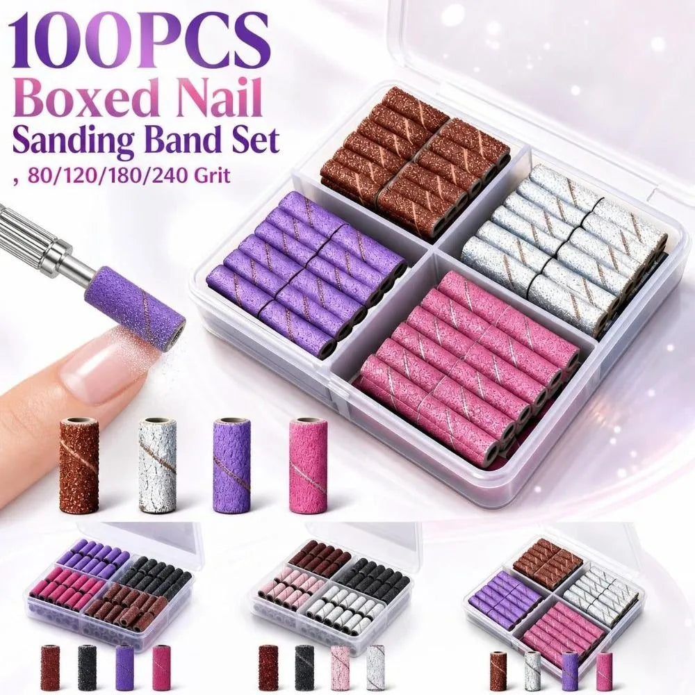 100-Pack Mixed Grit Nail Sanding Bands 80/120/180/240 + Mandrel Nail Sanding Bands QXL