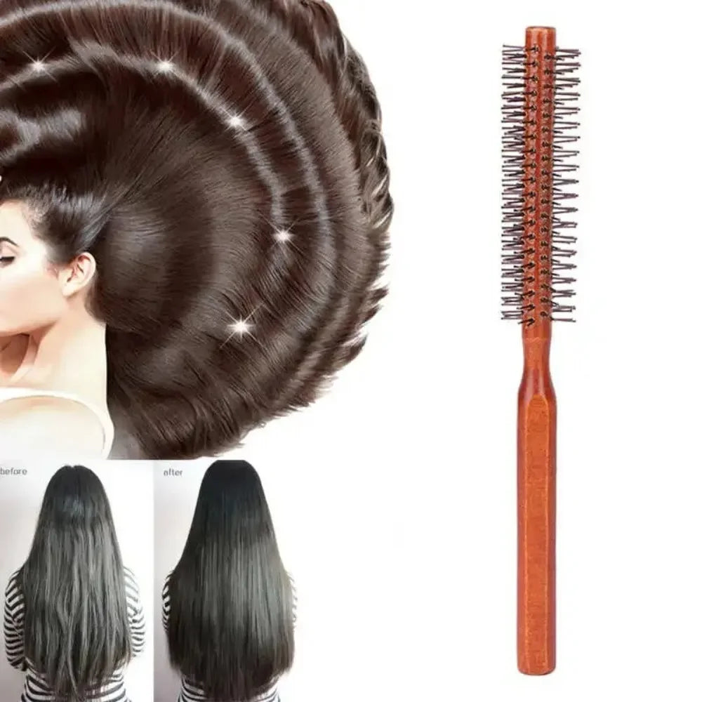 Round Wooden Beard Comb & Hair Brush Roller | Anti-Static Round Hair Brush QXL