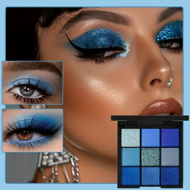 9-Shade Blue Eyeshadow Palette | Glitter, Shimmer & Matte Eyeshadow Palette QXL