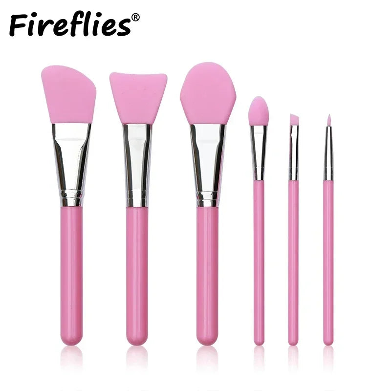 Fireflies 6-Pc Silicone Face Mask Brush Set | Cream & Makeup Silicone Mask Brush QXL Pink