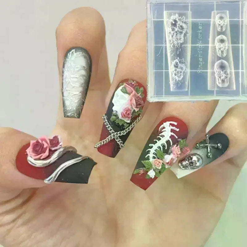 Rose Skull 3D Silicone Nail Art Mold | Floral DIY Template Silicone Nail Mold QXL