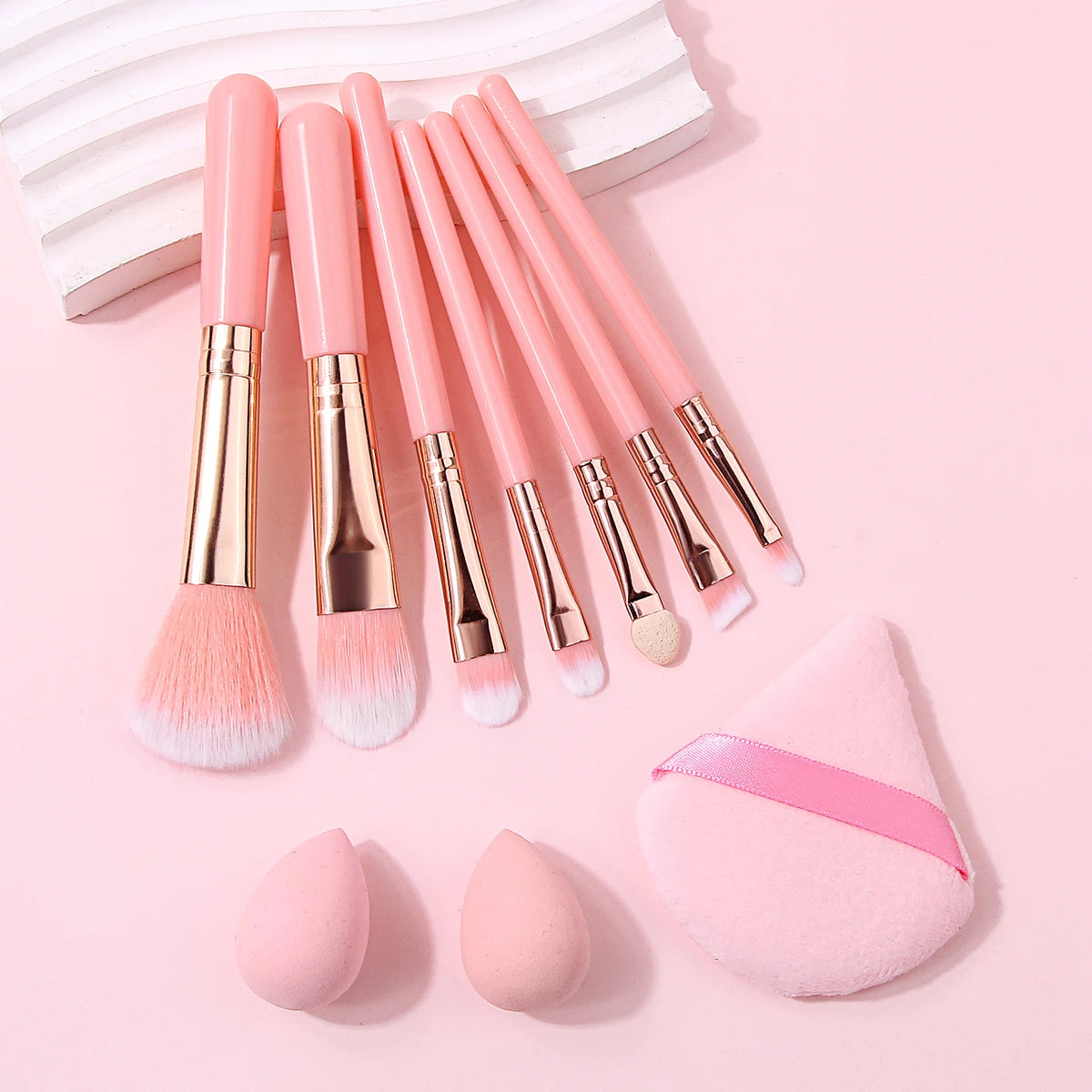 10-Pc Pink Makeup Brush Set – Face & Eye Brushes | KOSSHOW Makeup Brush Set QXL