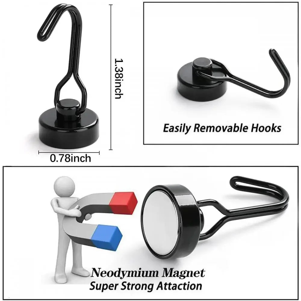 Heavy-Duty Neodymium Magnetic Swivel Hooks | 1–8 Pack Magnetic Swivel Hooks QXL
