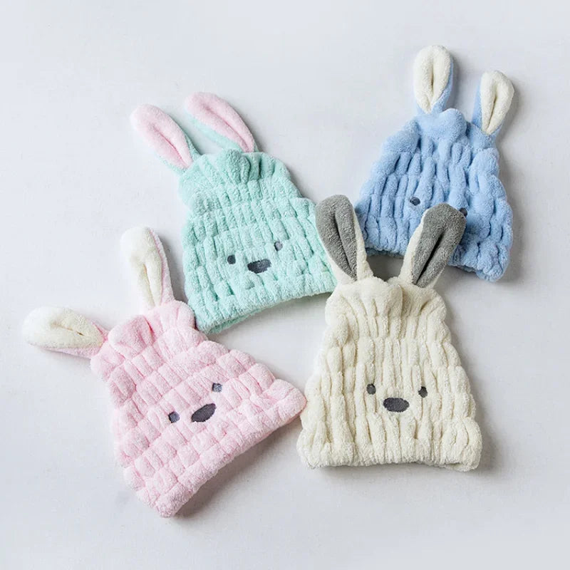 Coral Fleece Rabbit Ear Hair Drying Turban Cap | Ultra-Soft Hair Drying Turban QXL