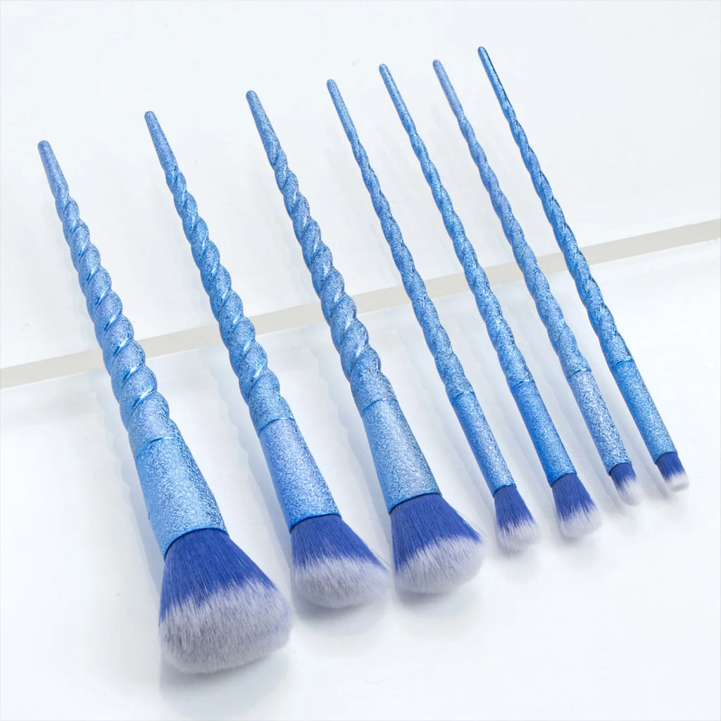 7-Pc Spiral Handle Makeup Brush Set – Face, Eye & Blush Makeup Brush Set QXL Dark Blue