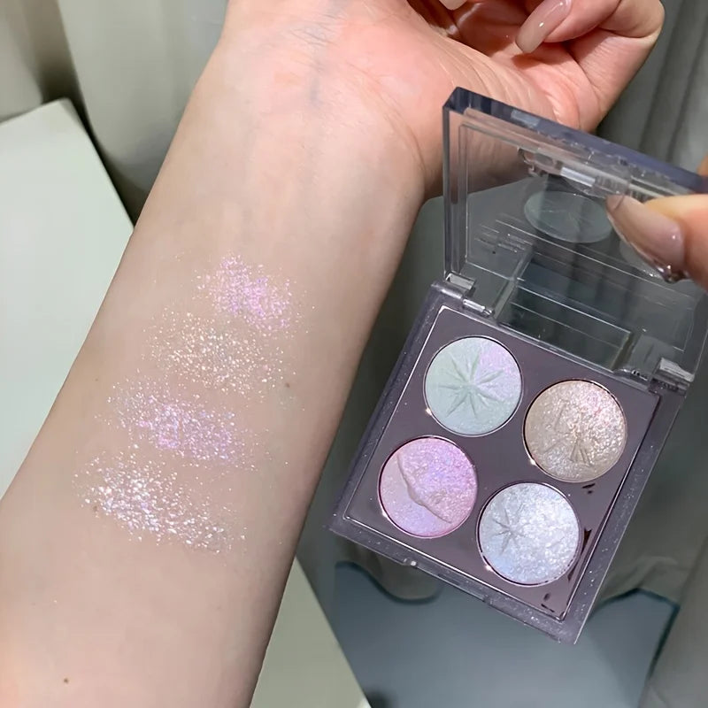 4-Color Baked Eyeshadow & Highlighter Palette | Aurora Shimmer Eyeshadow Palette QXL