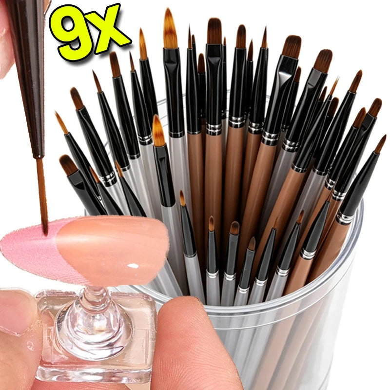 9-Piece Nail Art Brush Set – Striping, Gel & Extension Pens Nail Art Brush Set QXL
