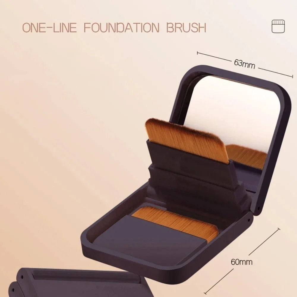 2-in-1 Compact Foundation Brush Set with Mirror Box | Flat-Head Foundation Brush Set QXL Black