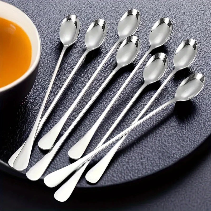 6-Piece Long-Handle Stainless Steel Spoon Set | Dishwasher Safe Spoon Set QXL 6Pcs
