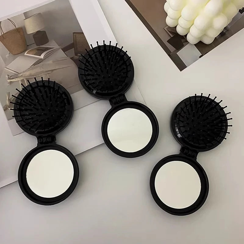 Mini Folding Hair Brush Comb with Mirror | Anti-Static Travel Folding Hair Brush Comb QXL