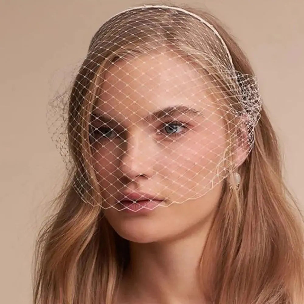 Elegant Veil Headband – Rhinestone & Pearl Mesh Face Cover Veil Headband QXL