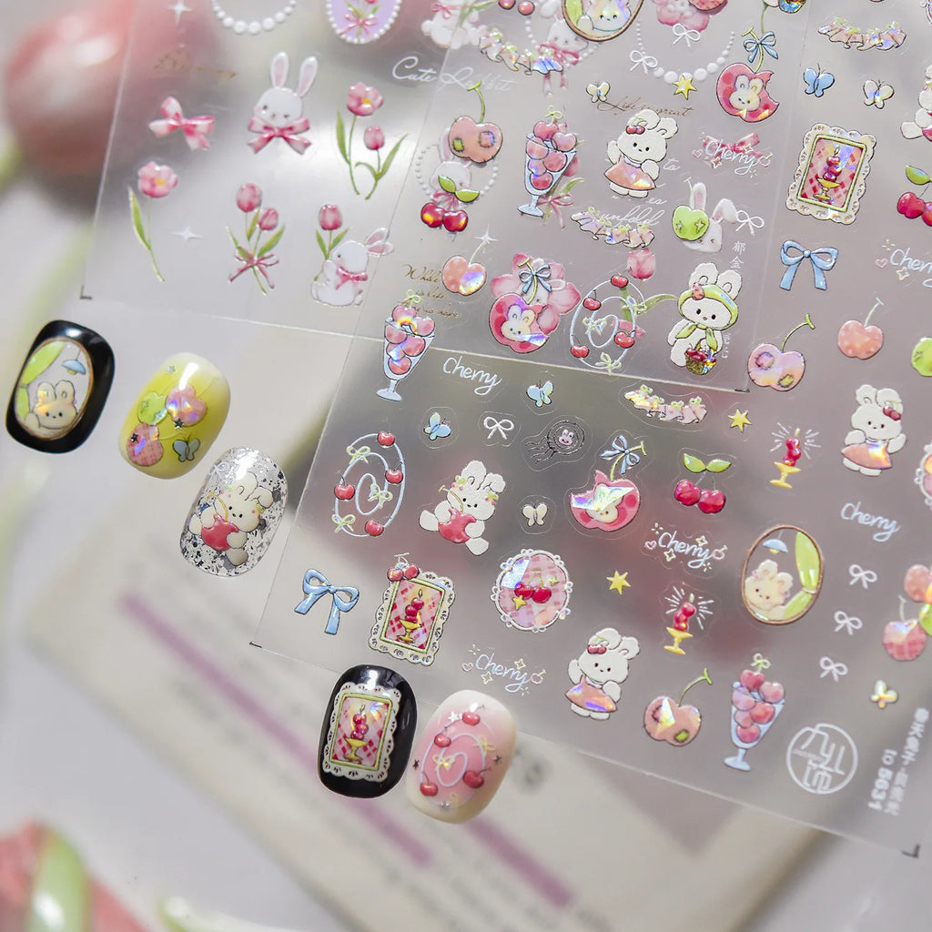 5D Spring Nail Art Stickers – Rabbit, Cherry, Tulip & Bow Nail Art Stickers QXL