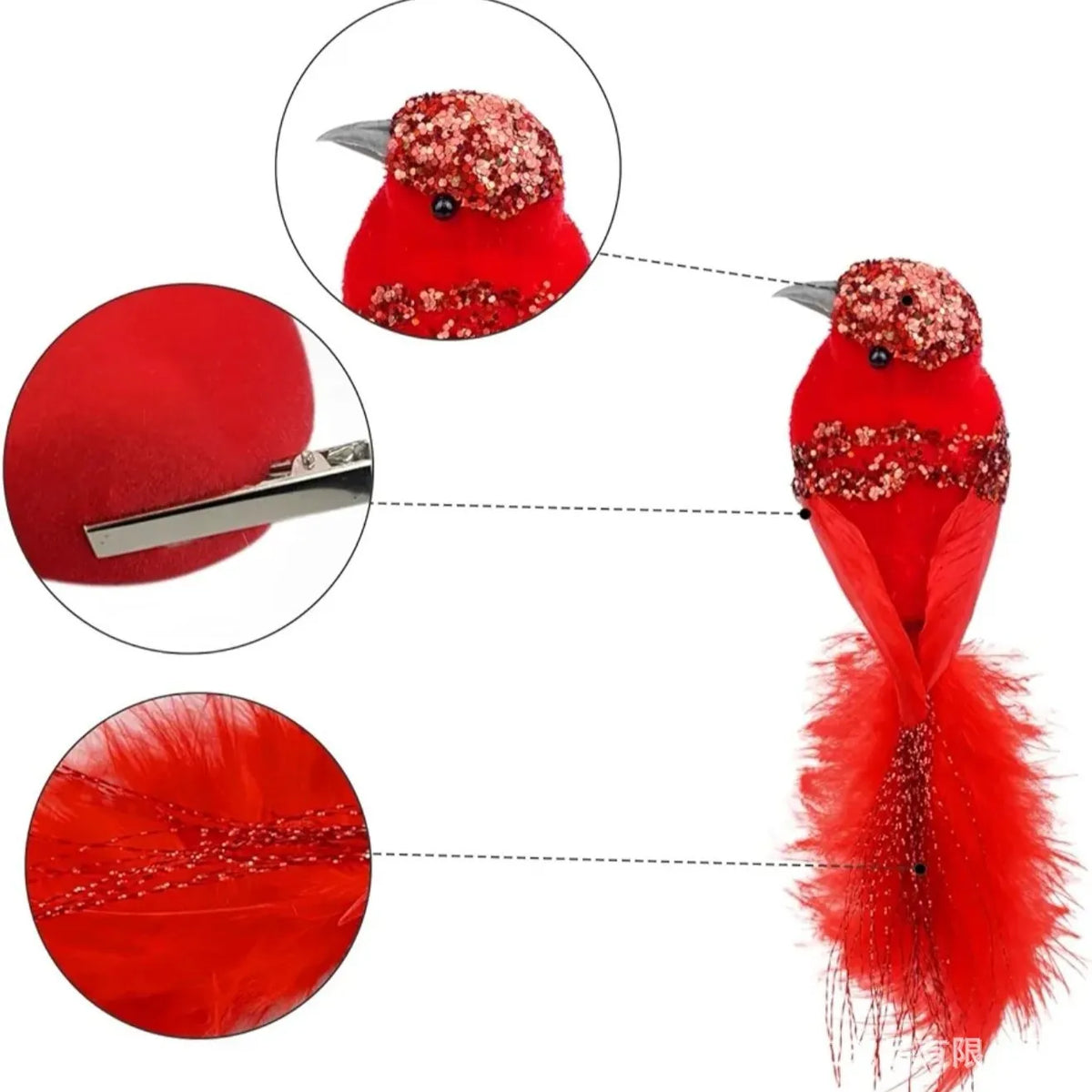 3-Pack Clip-On Cardinal Bird Ornaments | Christmas Tree Decor Christmas Bird Ornament QXL
