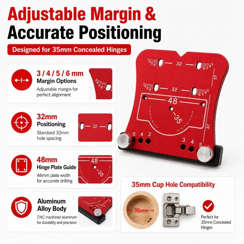 35mm Hinge Drilling Jig | Aluminum Cabinet Hole Guide Tool Woodworking Drilling Jig QXL