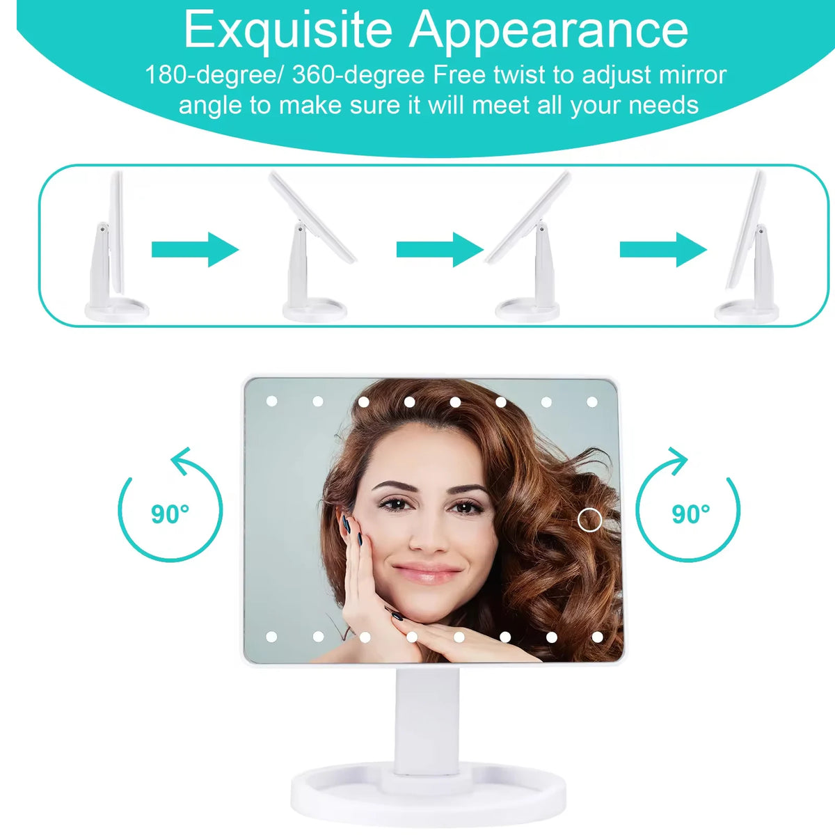 LED Vanity Makeup Mirror | Touch Dimmer & 360° Rotation LED Vanity Mirror QXL