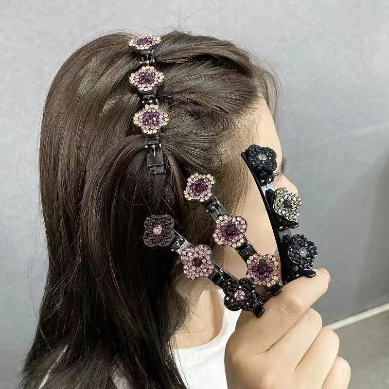 Crystal Flower Braided Hair Clips for Women & Girls Crystal Hair Clip QXL