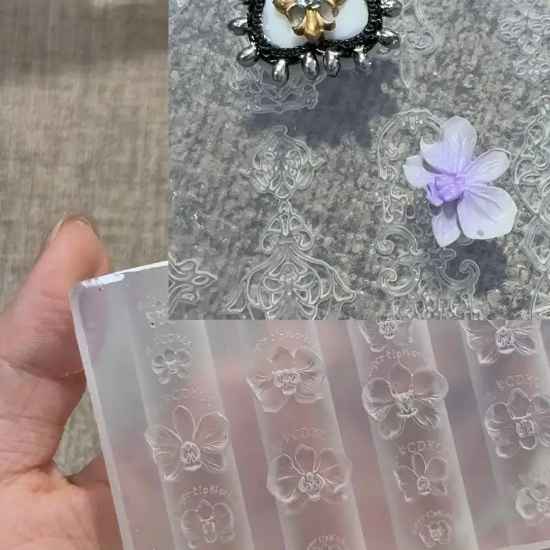 3D Orchid Silicone Nail Art Mold | DIY Floral Manicure Template Silicone Nail Mold QXL