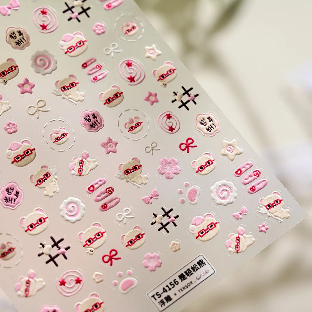 5D Rilakkuma Nail Stickers – Pink Bow Sakura Self-Adhesive Decals Nail Art Stickers QXL