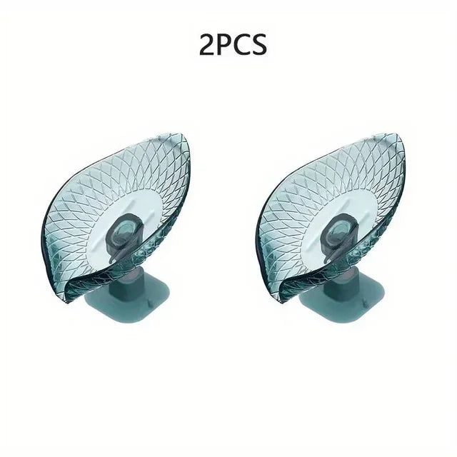2-Pack Leaf Soap Dish with Suction Cup | Self-Draining Tray Soap Dish QXL 2PCS Blue
