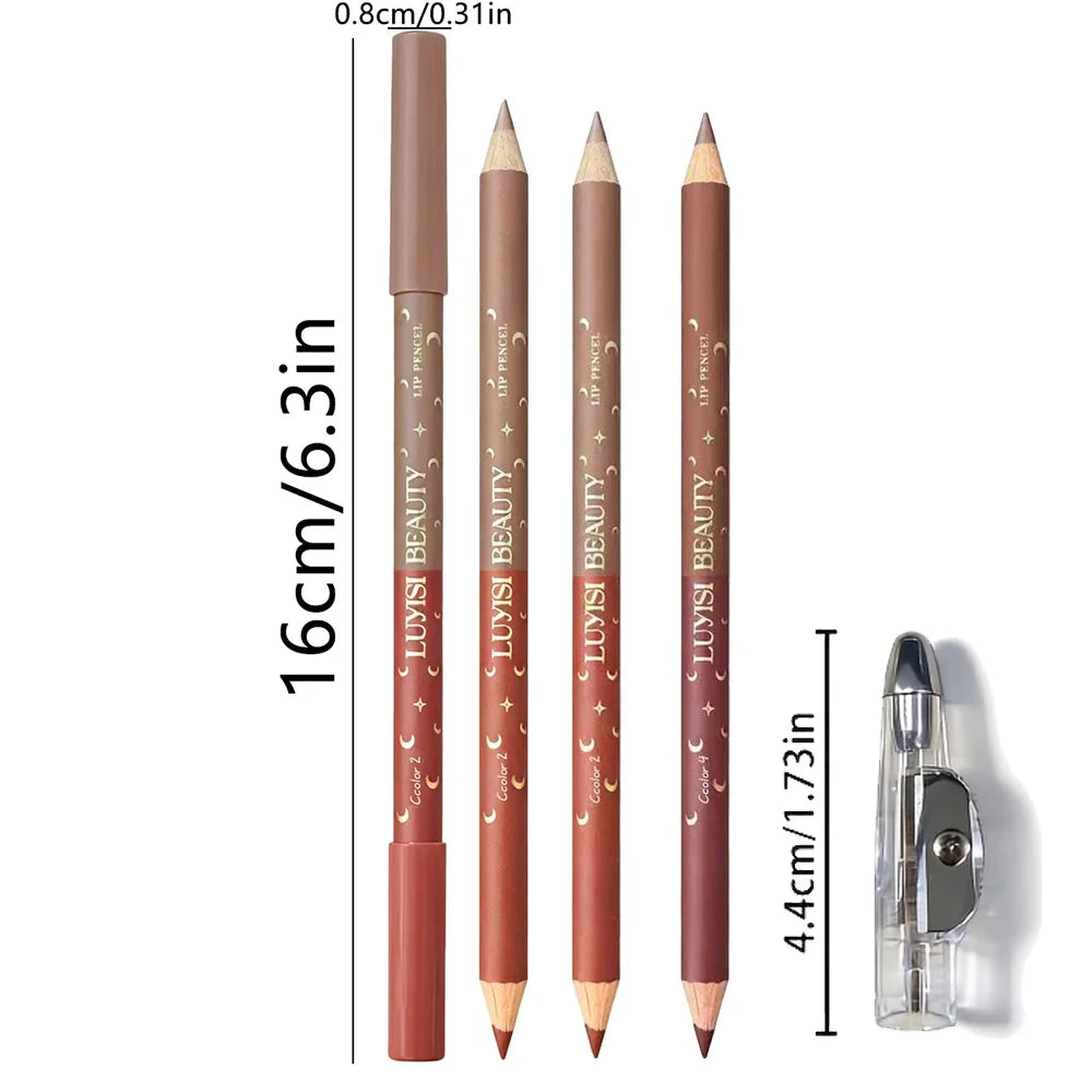 3-Pack Waterproof Matte Lip Liners + Sharpener | Double-Ended Lip Liner Set QXL
