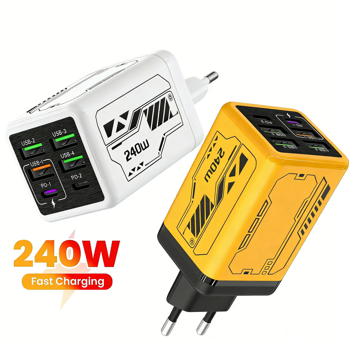 240W 6-Port USB-C Wall Charger PD3.0 QC3.0 | EU US UK USB Wall Charger QXL