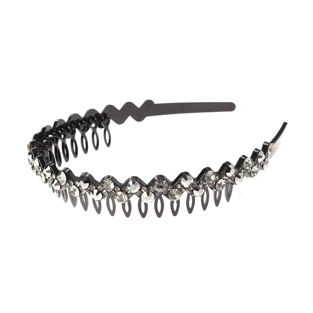 Crystal Rhinestone Toothed Headband | Party Hair Hoop Grey Black Rhinestone Headband QXL Default Title